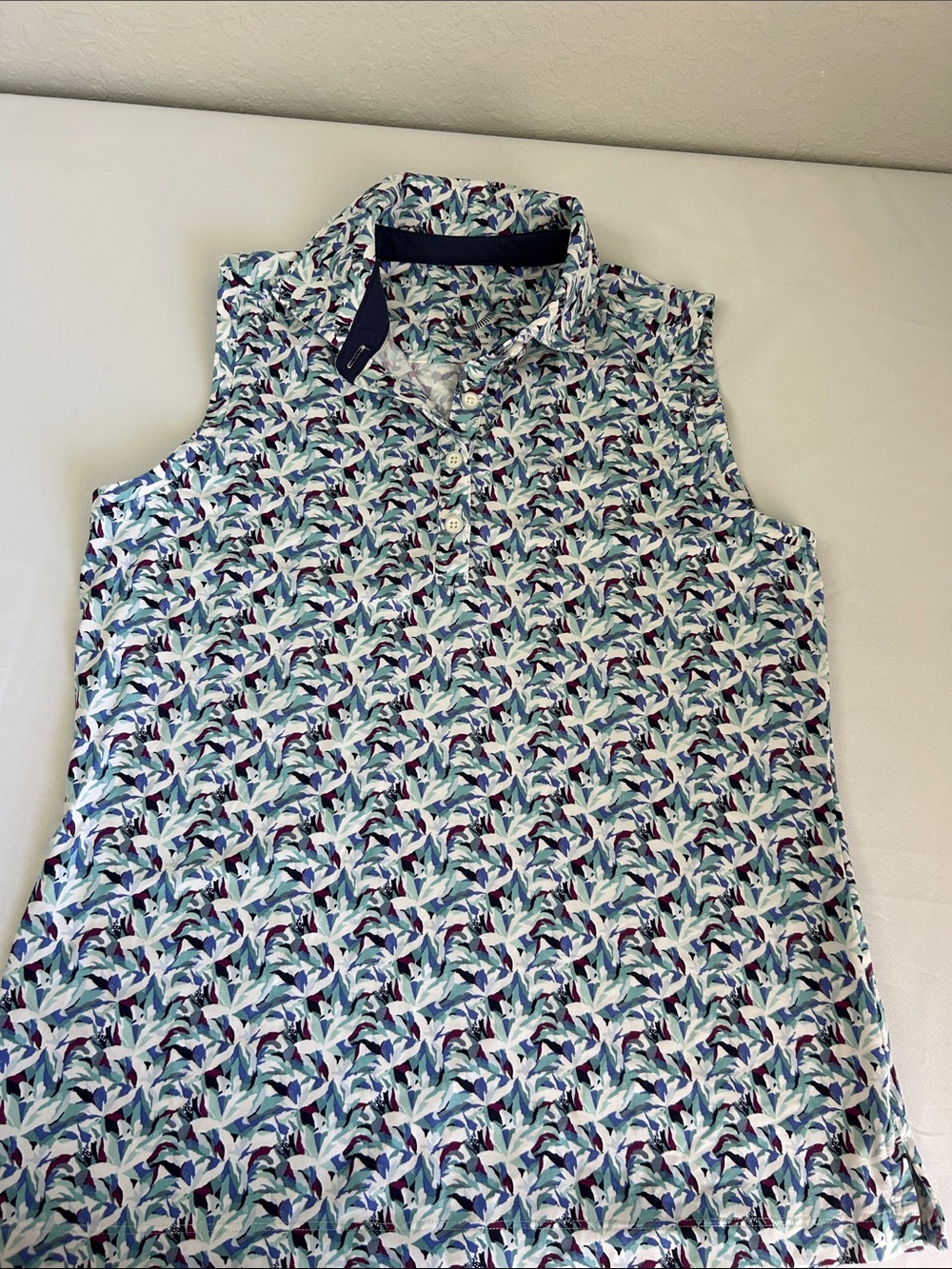 Zero Restriction Women’s Sleeveless Golf Polo Small Blue Floral Print Top